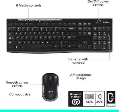 Logitech MK270 Wireless Keyboard & Mouse Combo – 2.4GHz, Multimedia Keys, UK Layout