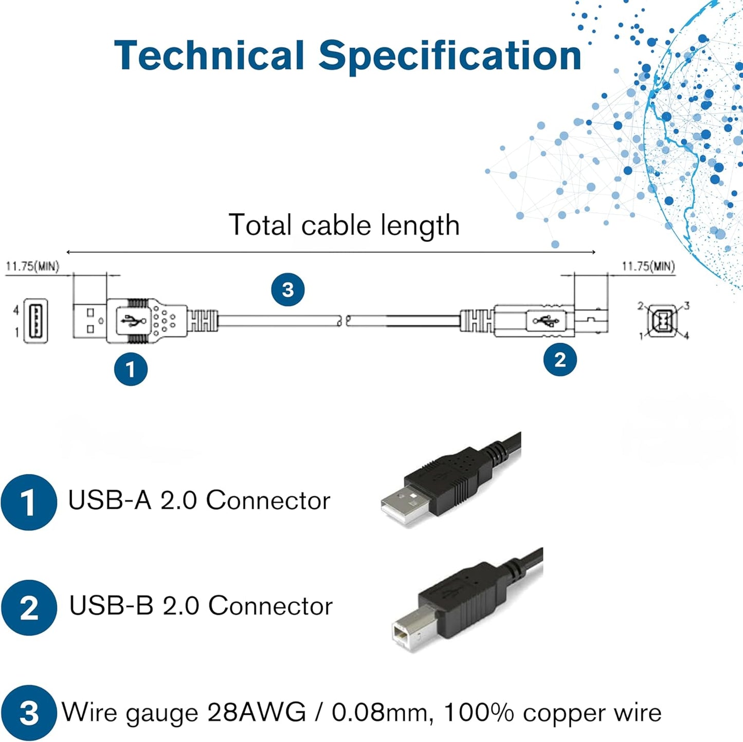 C2G 5M USB 2.0 Printer Cable A to B – Compatible with HP, Epson, Canon, Brother