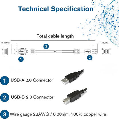 C2G 5M USB 2.0 Printer Cable A to B – Compatible with HP, Epson, Canon, Brother