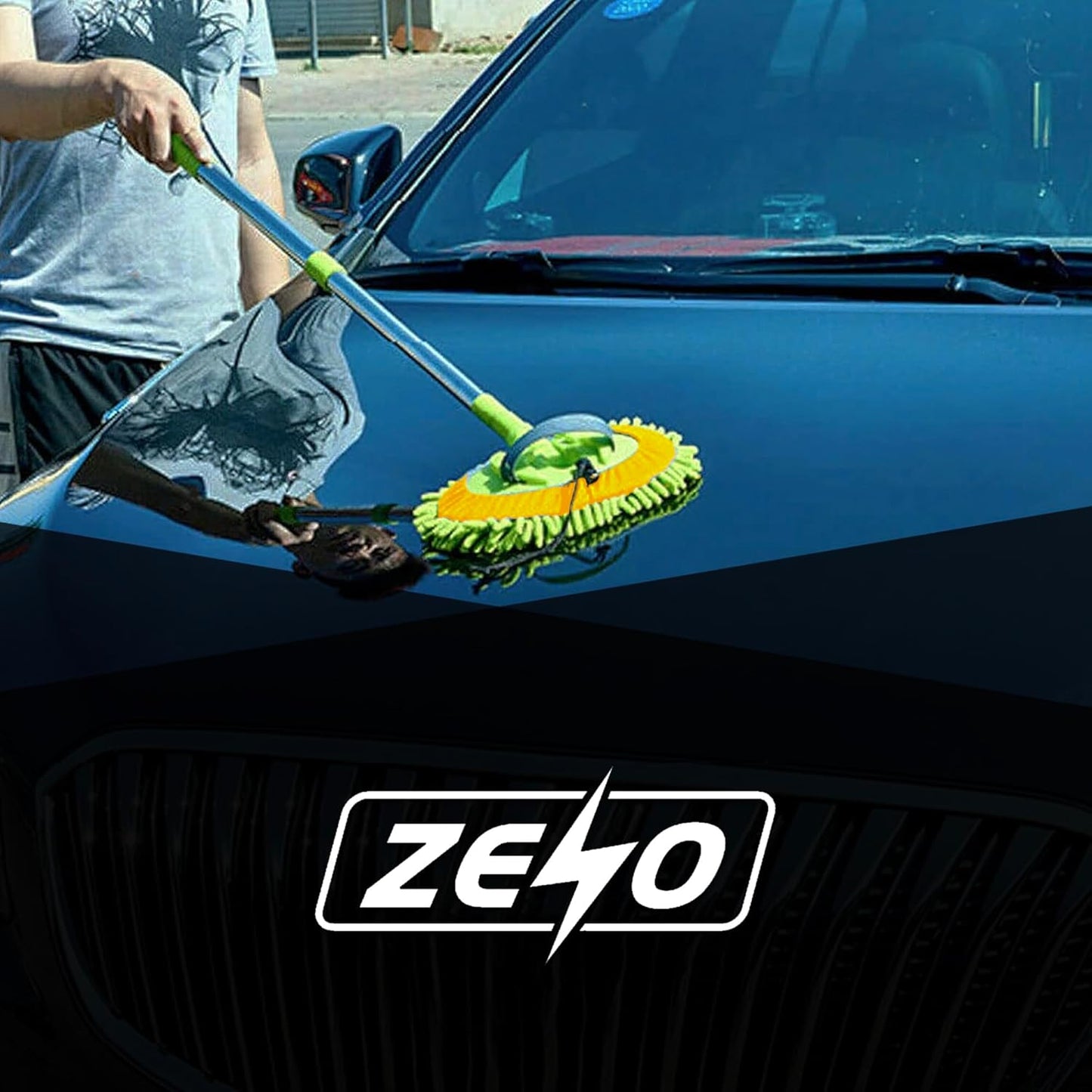 Car Cleaning Brush – Includes 2 Ultra-Soft Mop Heads & Extendable Pole (53–104cm) for Scratch-Free Effortless Shine