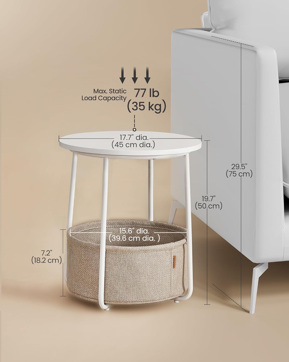 Modern Round Side Table with Storage Basket – Bedside or Living Room Use