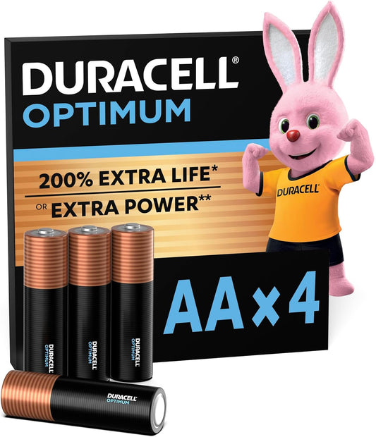 Duracell Optimum AA Batteries 4-Pack | 1.5V Alkaline | 200% Extra Life & Power