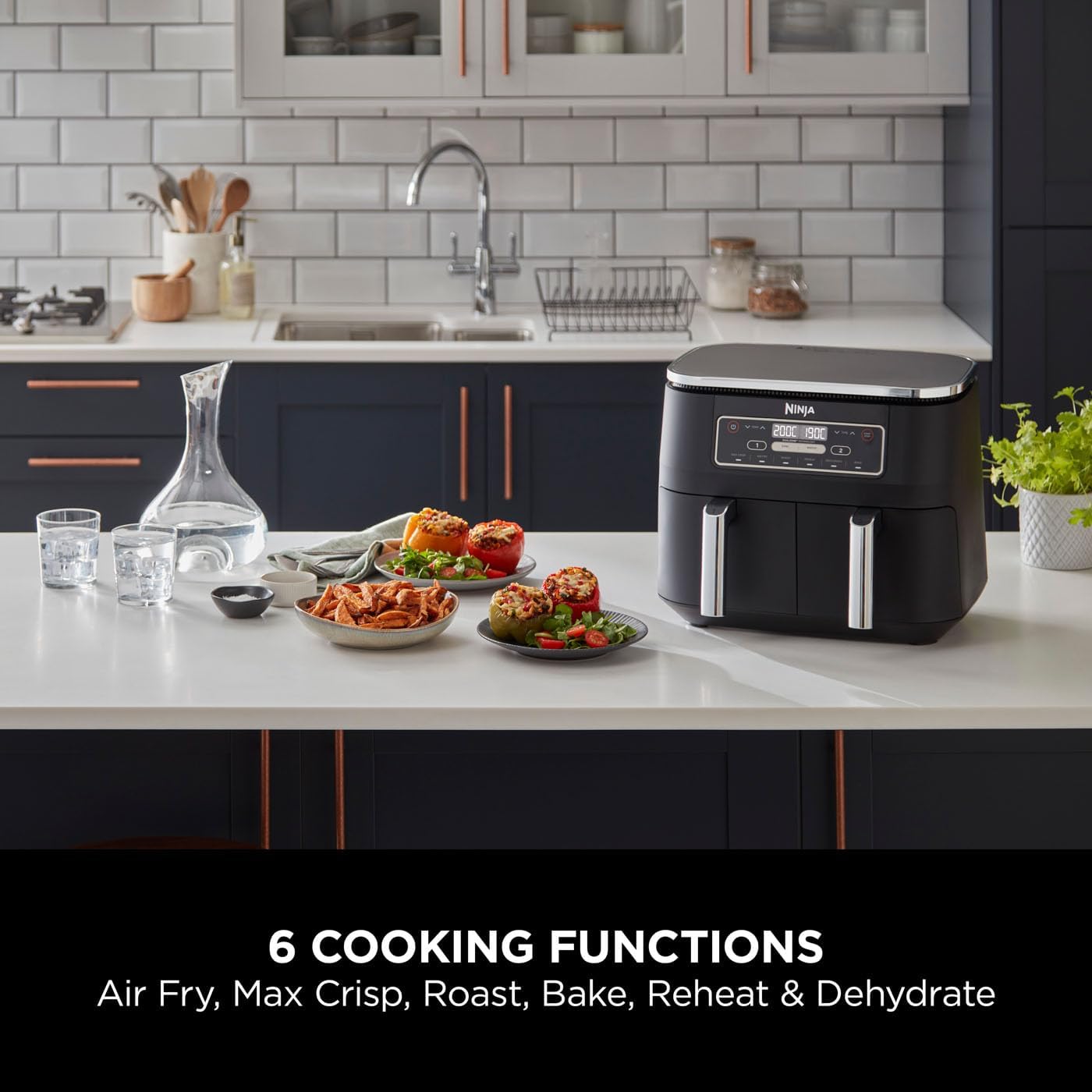 Ninja Dual Zone Air Fryer 7.6L – 6-in-1, No Oil, 2 Drawer, Non-Stick, AF300UK