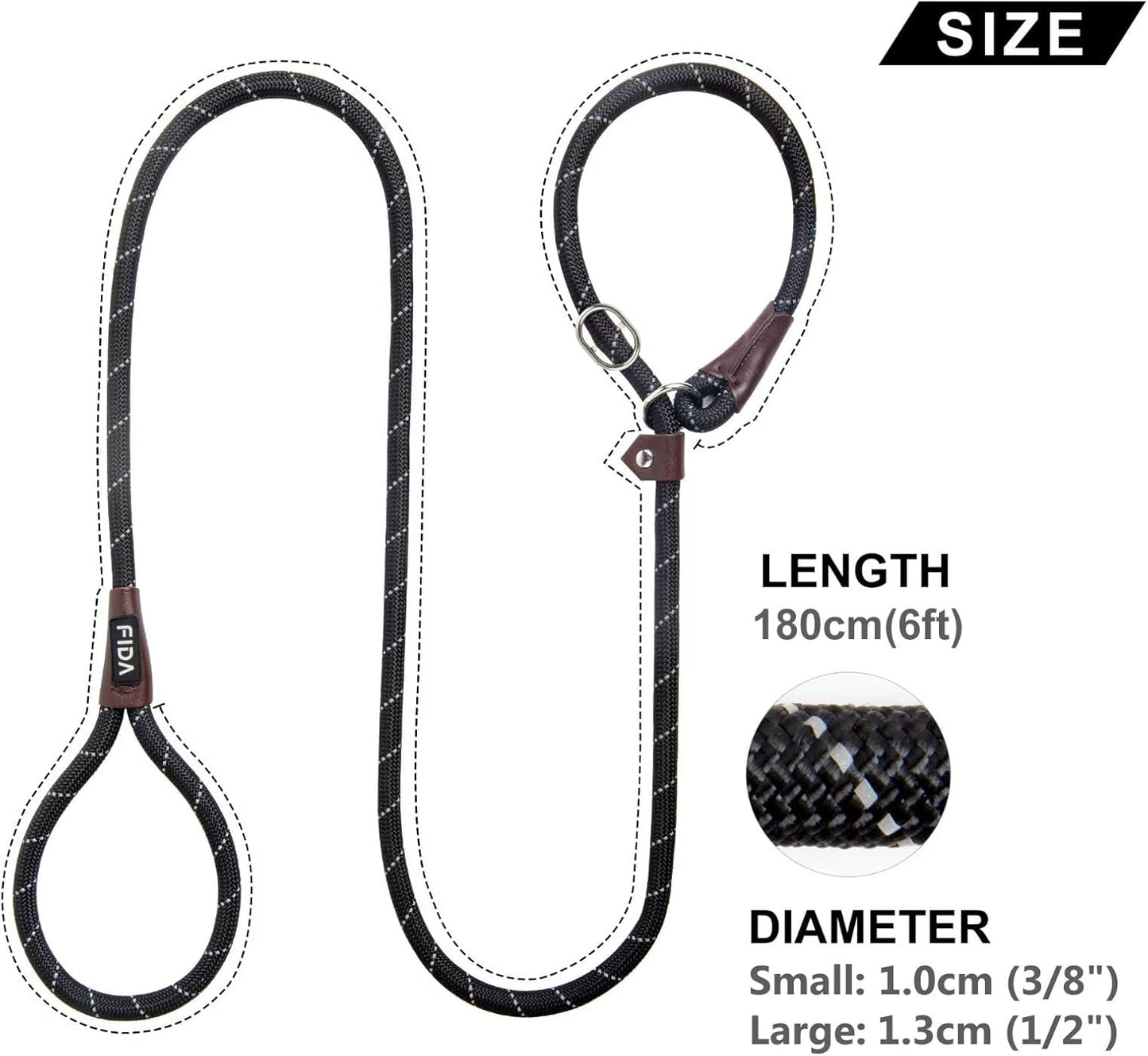 Reflective Slip Rope Dog Leash – 1.8m Durable No-Collar Lead for All Breeds