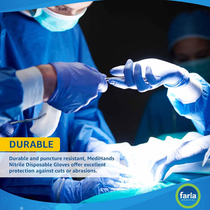 MediHands Nitrile Gloves – Medium, Blue, Powder-Free, Latex-Free, 100 Disposable Pack