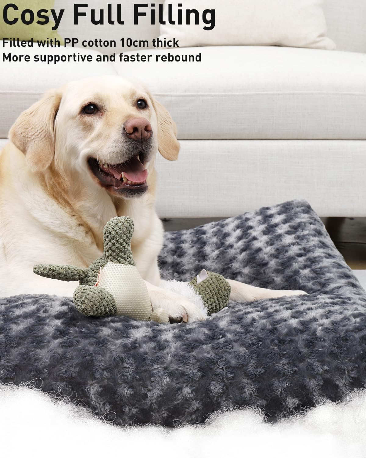 KSIIA Large Washable Dog Bed – Anti-Anxiety Crate Mat with Non-Slip Bottom, 90x60cm