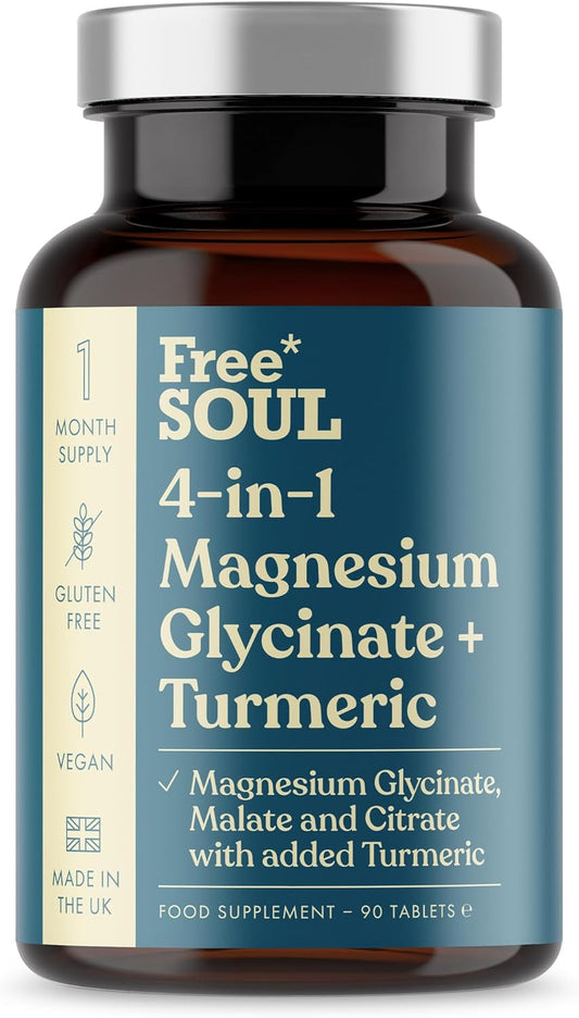 Magnesium Glycinate + Turmeric 4-in-1 | 1322mg Triple Blend | 90 Vegan Tablets UK