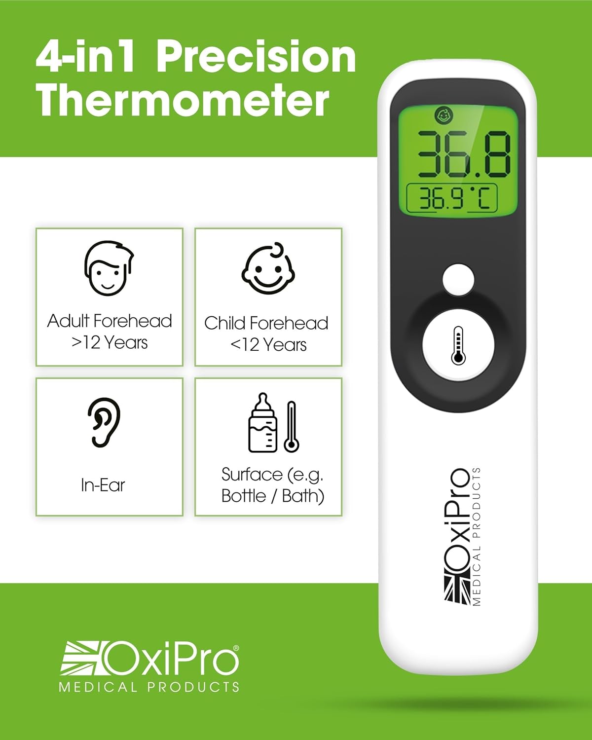 TH1 Infrared Thermometer – Touchless, Forehead & Ear, Baby & Adult, CE Approved