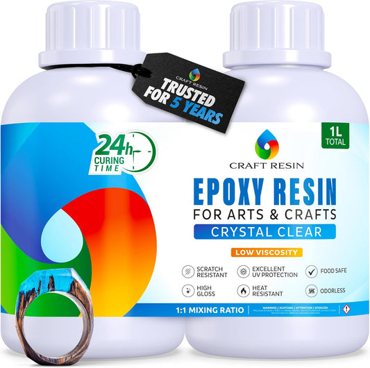 Crystal Clear Epoxy Resin Kit 1L – UV Resistant, Food Safe for Art, Wood & Crafts
