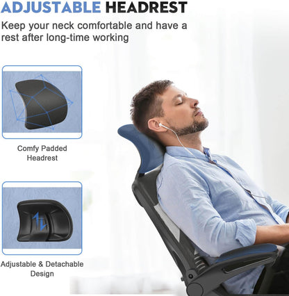 Ergonomic Office Chair with Lumbar Support, Headrest & Flip-Up Arms for Home Desk