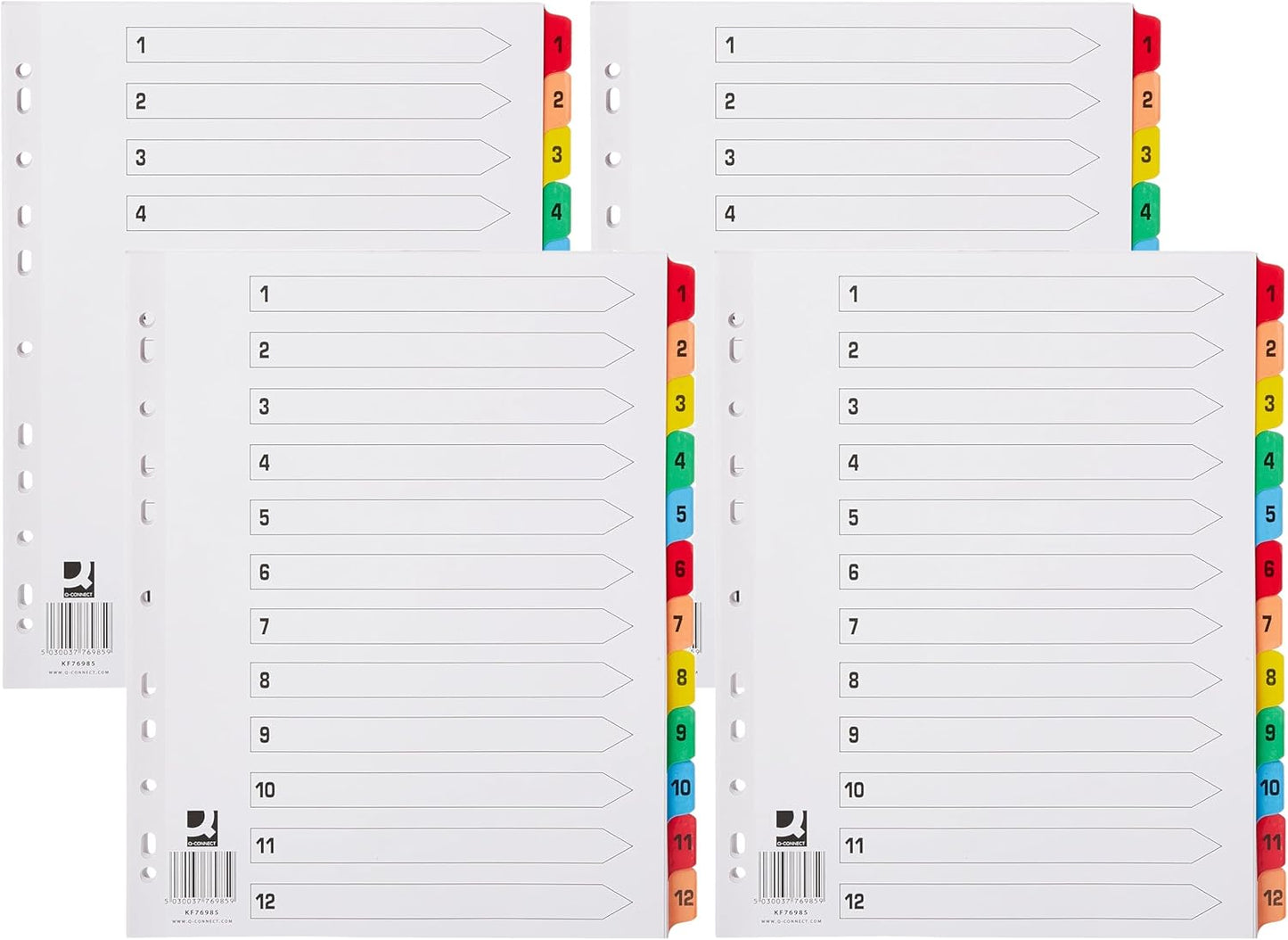Q-Connect 1-12 Index Extra Wide Reinforced Multi-Colour Tabs (Pack of 4)