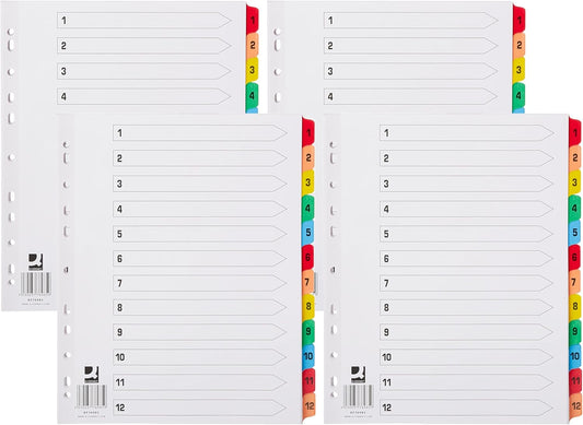 Q-Connect 1-12 Index Extra Wide Reinforced Multi-Colour Tabs (Pack of 4)