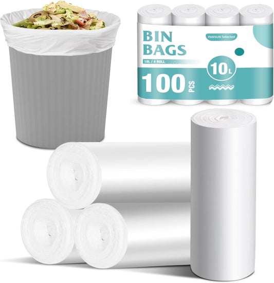 PANSUN 100 Small Trash Bags 10L – Unscented Bin Liners for Bathroom & Kitchen
