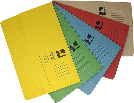 Q-Connect Assorted Foolscap Document Wallets – Pack of 50, Durable & Colorful