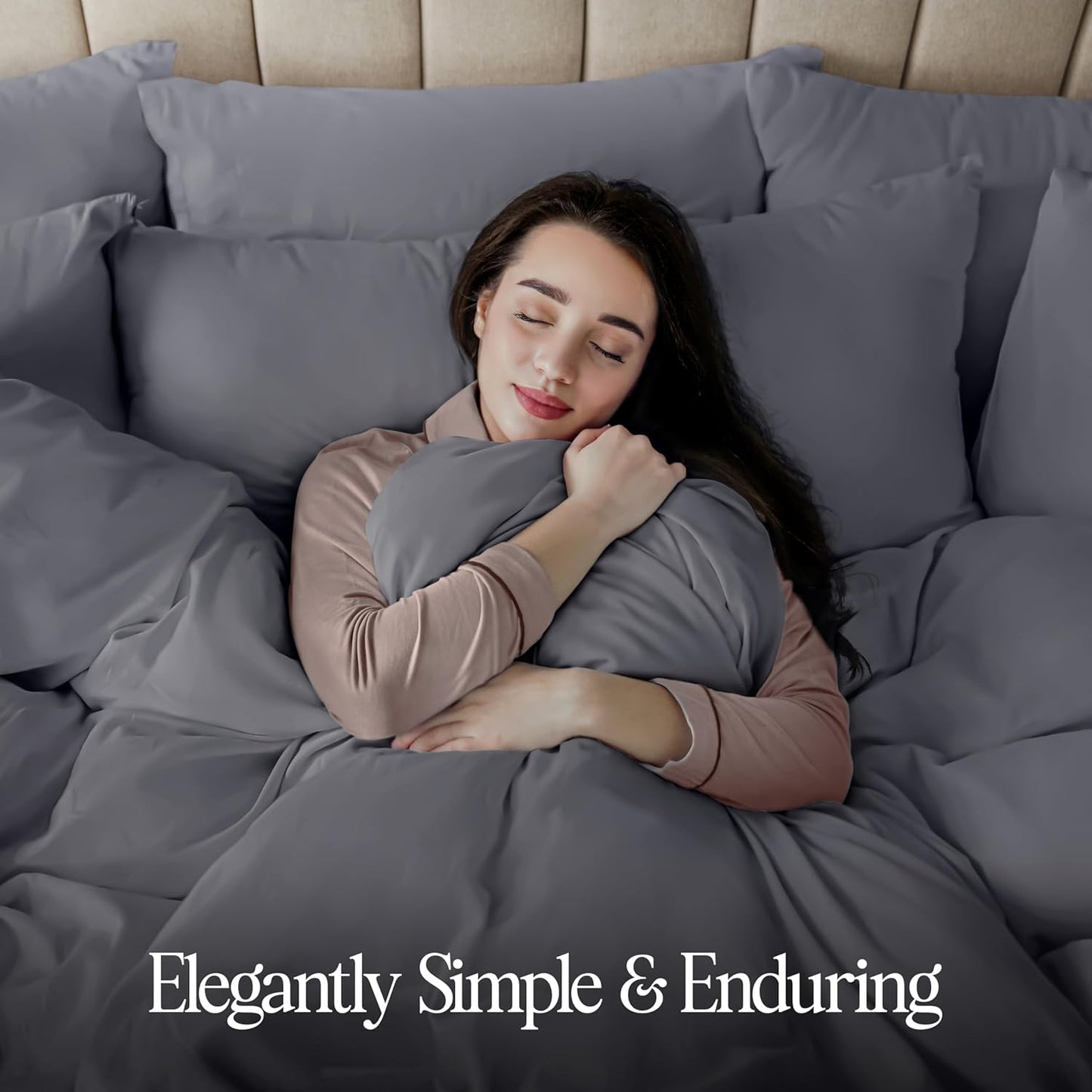 Grey Double Duvet Cover Set – Soft Microfiber Bedding with Pillowcases – Utopia