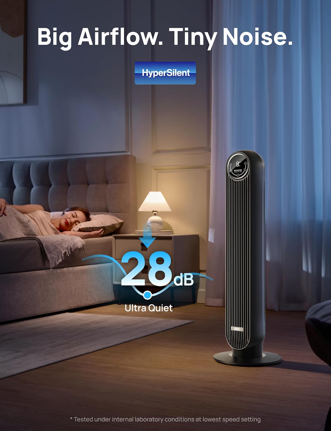 Dreo Silent Tower Fan 28dB, Bladeless 4-Speed Cooling Fan w/ Remote & Timer