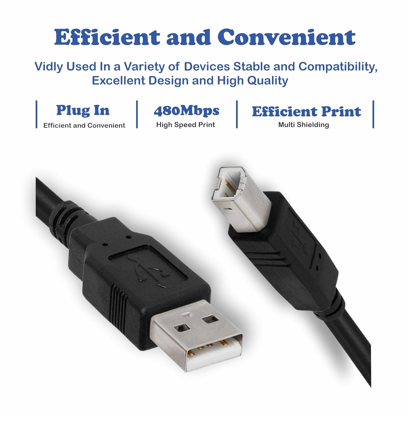 USB Printer Cable 2M,USB 2.0 Type A to Type B High-Speed Data Transfer Compatible with All USB Printers, Scanners and Other Devices Premium Durable Design,Printer Cable for HP,Dell,Canon,Samsung