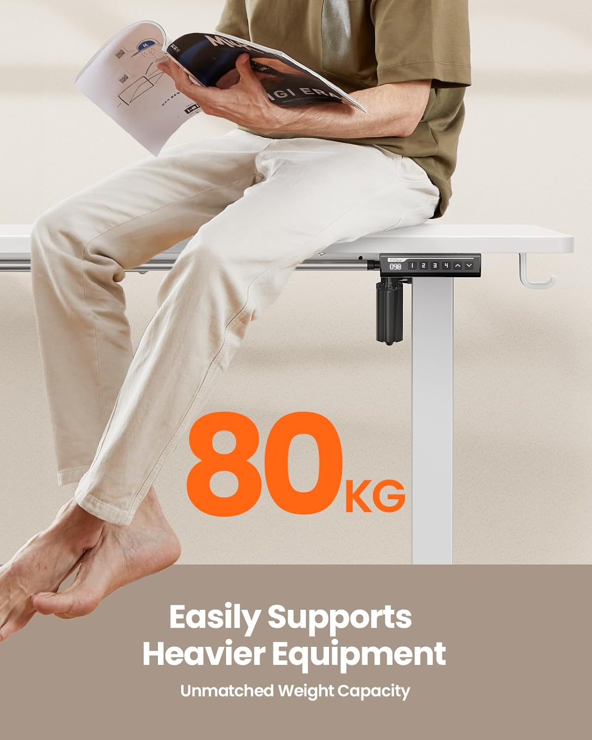 Electric Height Adjustable Standing Desk with 4 Memory, Smart Panel, Home Office
