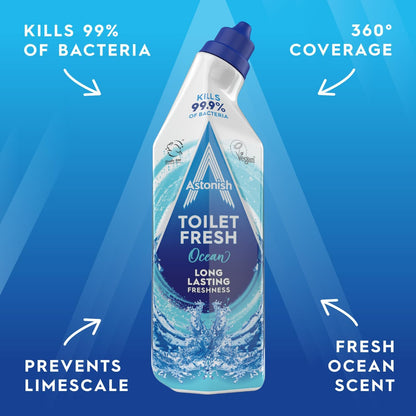 Astonish Toilet Fresh Gel, Kills 99.9% of Bacteria, Limescale Prevention, 750ml, Ocean