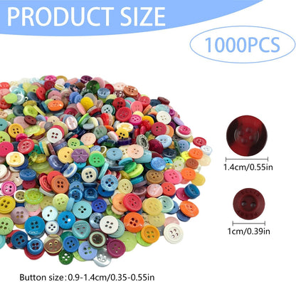 1000PCS Buttons for Crafts,Mixed Colours and Sizes Round Resin Buttons for Sewing,DIY Knitting,Handmade Crafts,Decorative Projects,Cardigans(4 Holes)