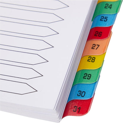 Q-Connect A4 1-31 Divider Tabs – Multicolour, Reinforced, Punched (Pack of 3)