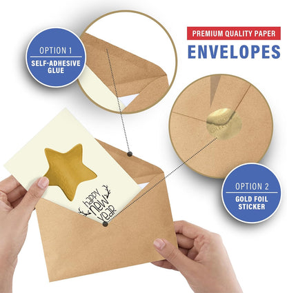 easykart labels Christmas Cards Set - 16 Foiling Holiday Cards with Envelopes – 4 Assorted Designs Boxed for Easy Storage - Bulk Greeting Cards - 4.5 x 6.75 Inch