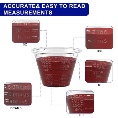 ReliMedPro Graduated Reusable Small Plastic Medicine Cups, Bulk Pack of 100, 1 OZ (30ml) Measuring Cups for Liquid Medication, Paint, epoxy, Pills and Resin
