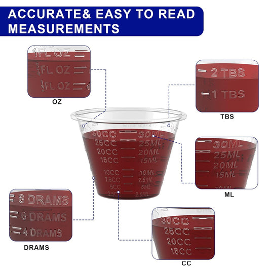 ReliMedPro Graduated Reusable Small Plastic Medicine Cups, Bulk Pack of 100, 1 OZ (30ml) Measuring Cups for Liquid Medication, Paint, epoxy, Pills and Resin
