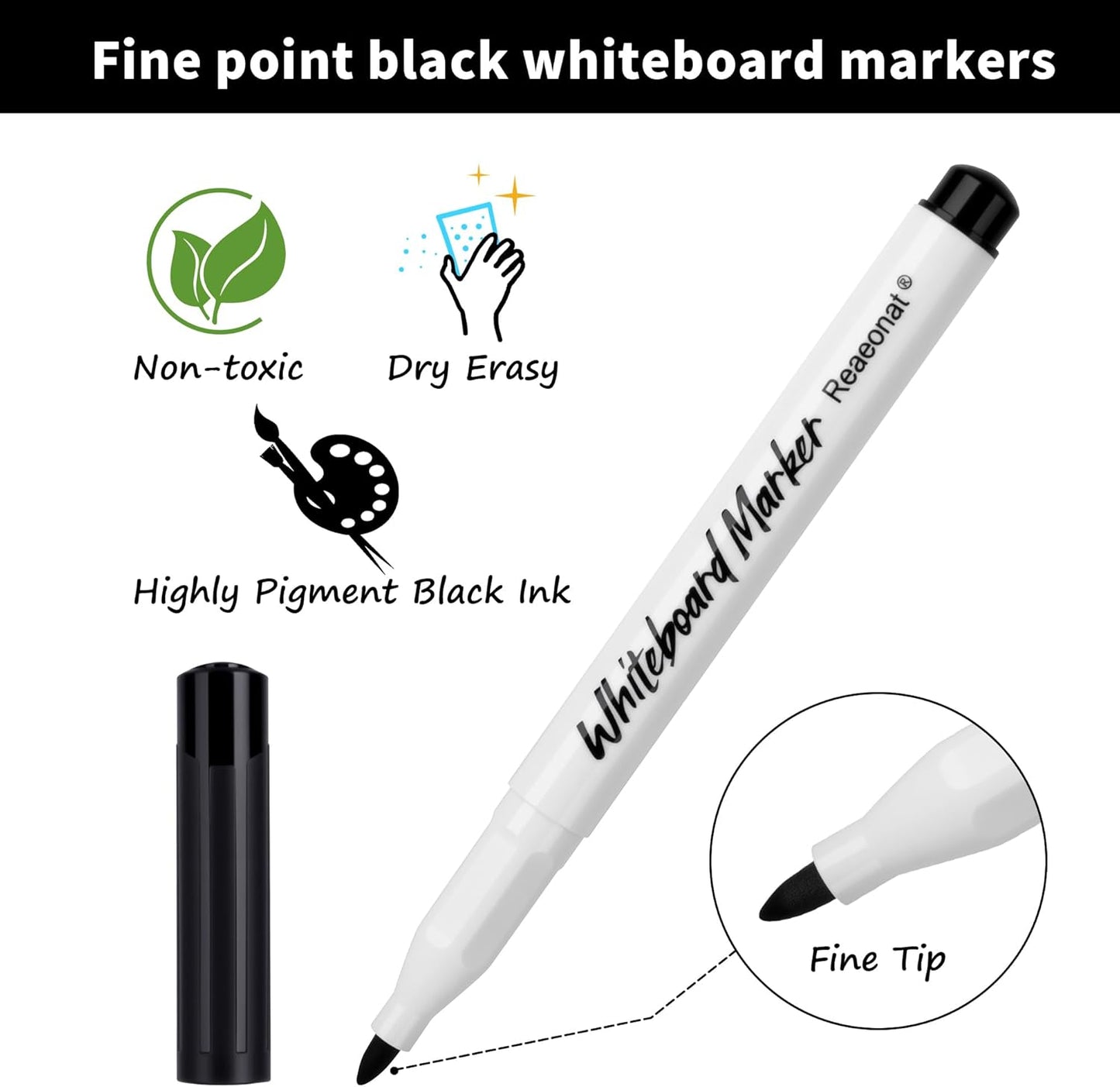 Black Whiteboard Markers, 15 Pack Dry Erase 0.7mm Fine Tip White Board Pens Ink Marker for Home, School & Office Uses
