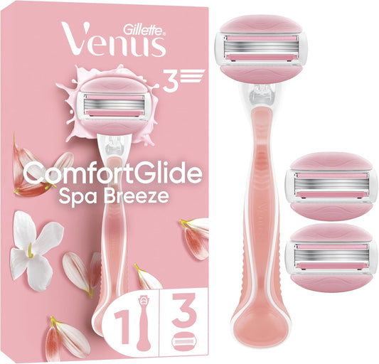 ✨ Gillette Venus ComfortGlide Women’s Razor 🌸 | Spa Breeze Scent 🌊 | Reusable Metal Handle & Shower Holder 🛁 | Includes 1 Refill Cartridge 🔄