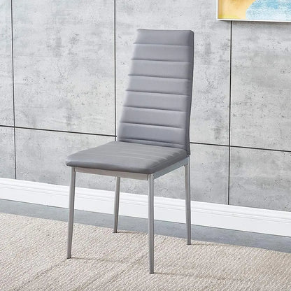 Set of 4 Modern Grey Dining Chairs – Faux Leather Upholstered Kitchen Chairs with Sturdy Metal Legs