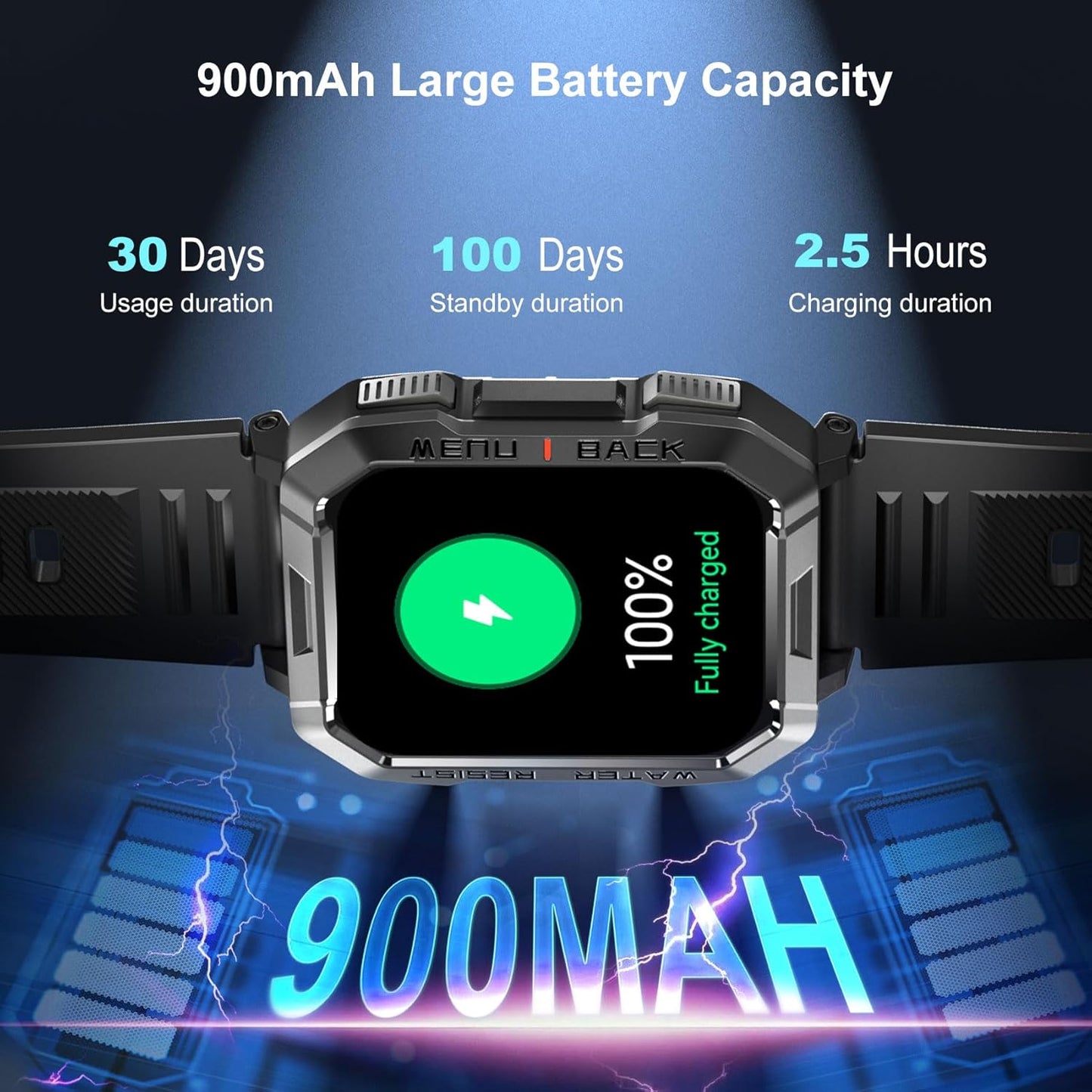 Blackview Rugged Smartwatch for Men – Bluetooth Call, 2.01'' Fitness Tracker, 900mAh
