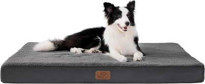 Bedsure Orthopedic Large Dog Bed – Washable Crate Mat with Plush Cover, Grey