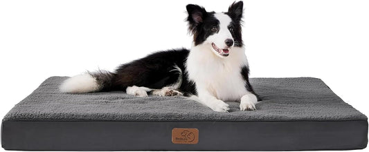 Bedsure Orthopedic Large Dog Bed – Washable Crate Mat with Plush Cover, Grey