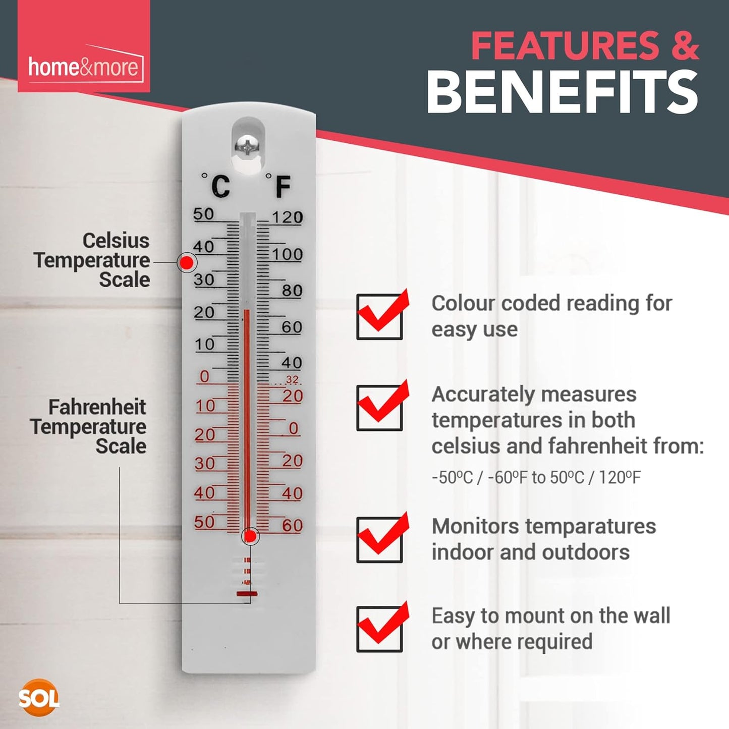 2-Pack Wall Thermometer – Indoor/Outdoor Temp Monitor, Easy Mount, Accurate Reading
