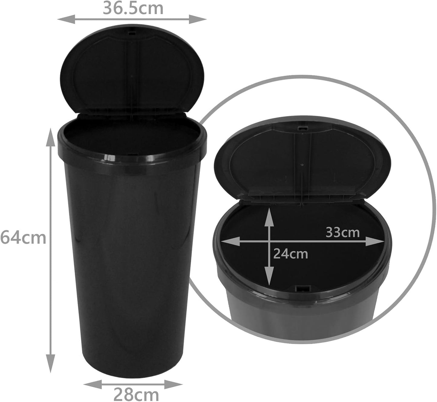 Easy Shopping TOUCH BIN 45L 45 Litre Colour Bin Home Garden Office School Kitchen Top Bin Removable Lid (Black)