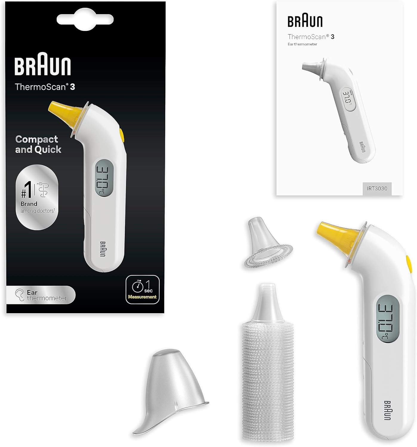 Braun ThermoScan 3 Ear Thermometer – 1s Read, Fever Alert, Baby & Doctor Trusted