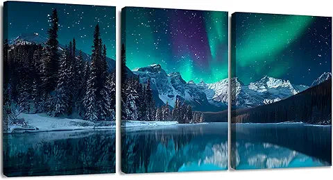 YWQQ 3 Pieces Canvas Wall Art Prints, Aurora Scenery Paintings, 30x40cm Home Wall Decoration,Modern Picture Framed Aurora Artwork Paintings for Bedroom Living Room