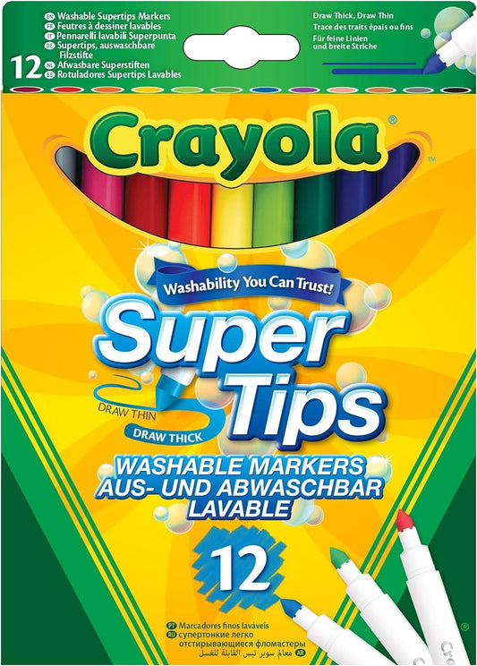 CRAYOLA SuperTips Washable Markers – Assorted Colours, Easy-Clean, Kid-Friendly Pens