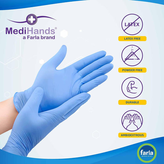 MediHands Blue Nitrile Gloves Large – Heavy Duty, Powder-Free, Latex-Free, 100-Pack