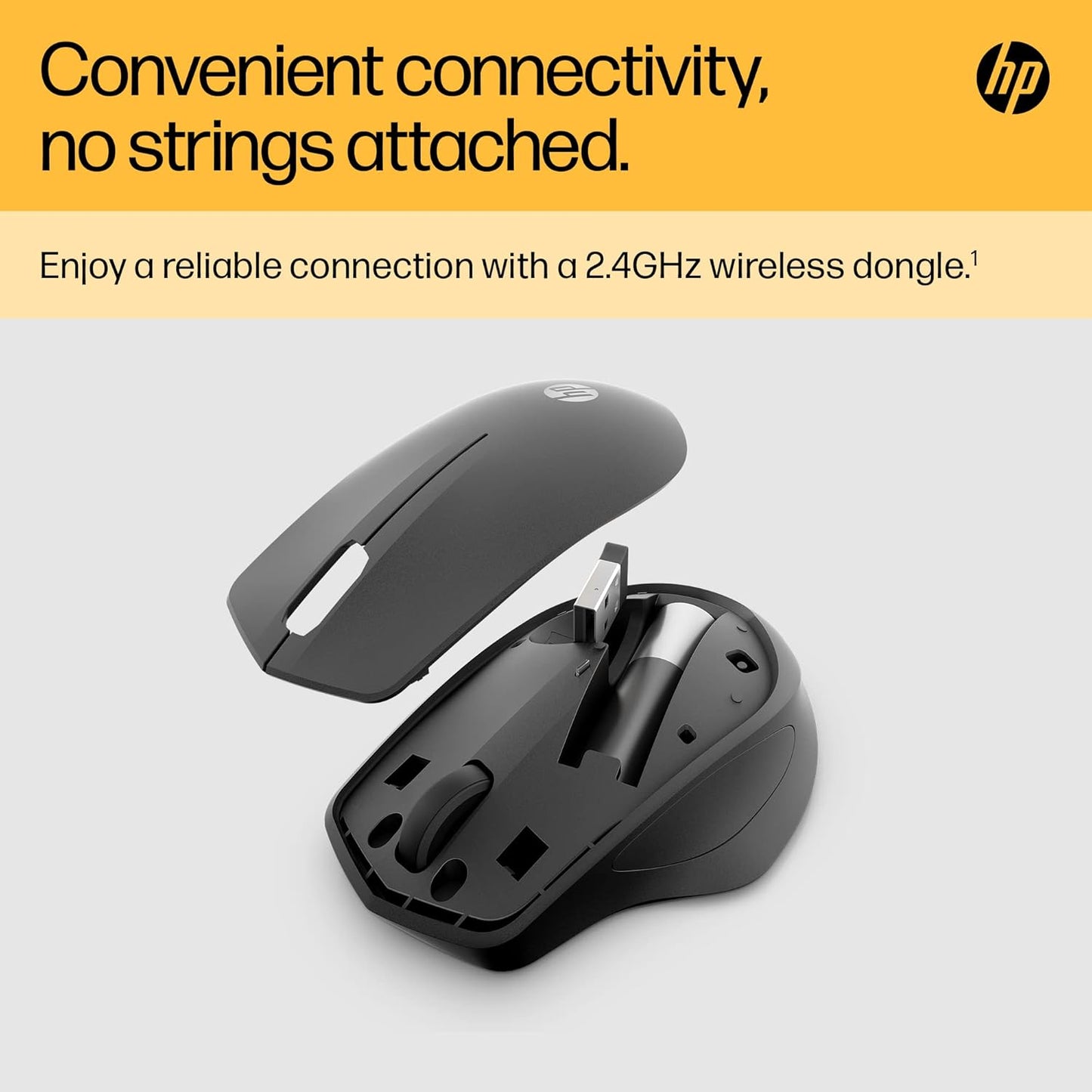 HP 280 Silent PC Wireless Mouse, HP Blue Optical Technology, 1600 DPI to track precisely on any surface, 90% noise reduction, Comfortable & Ergonomic Design, USB A Dongle Included, Black
