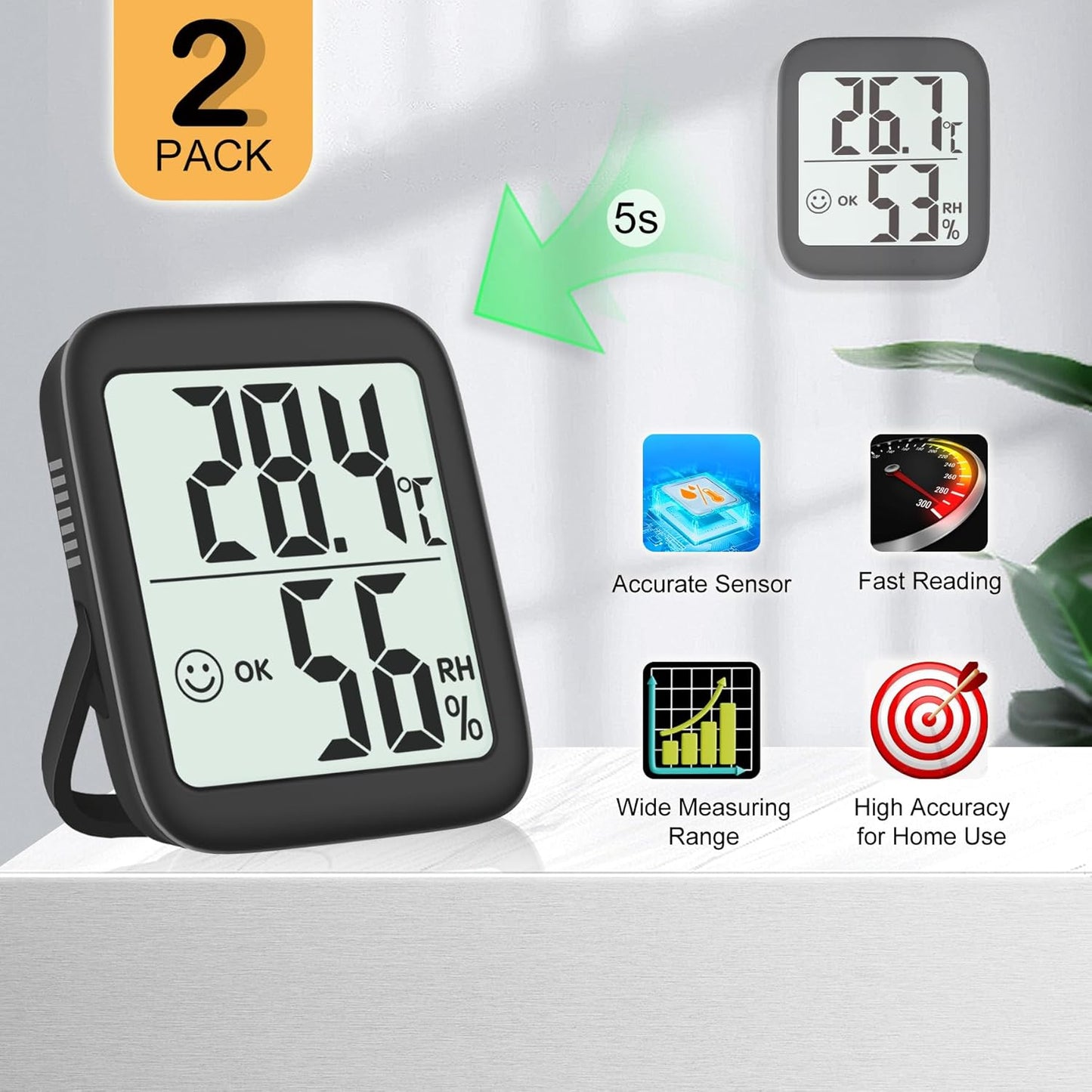 Antonki Digital Room Thermometer & Hygrometer – 2 Pack Indoor Temp Humidity Monitor