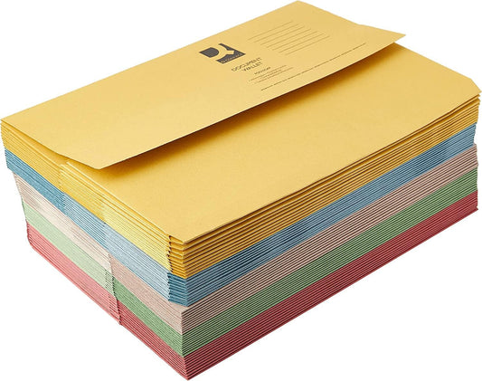 Q-Connect Assorted Foolscap Document Wallets – Pack of 50, Durable & Colorful