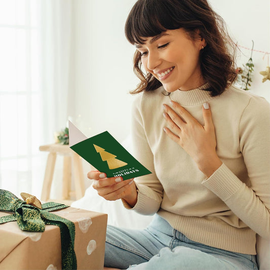 easykart labels Christmas Cards Set - 16 Foiling Holiday Cards with Envelopes – 4 Assorted Designs Boxed for Easy Storage - Bulk Greeting Cards - 4.5 x 6.75 Inch