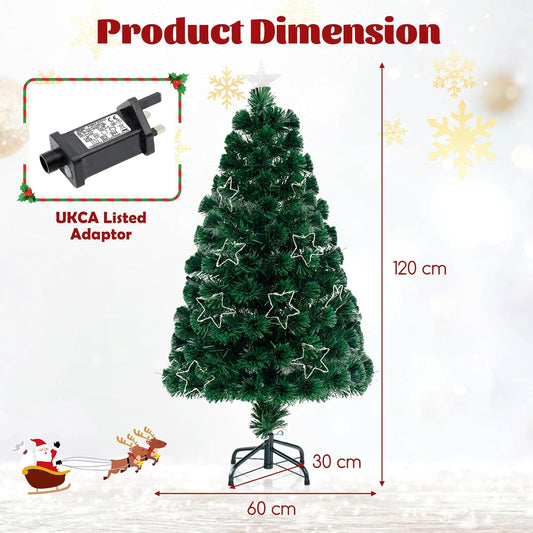 GYMAX 4FT/5FT Fiber Optic Christmas Tree, Pre-lit Artificial Xmas Tree with 18/24 Shape-Adjustable Light Strips, Top Star, 130/170 Branch Tips, Xmas Decor for Home Office Party (120CM)
