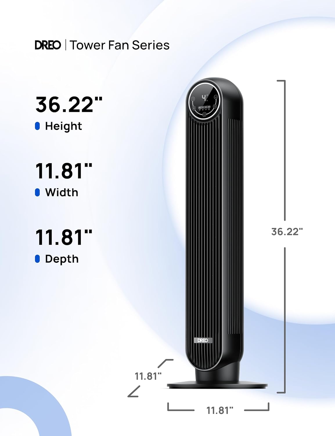 Dreo Silent Tower Fan 28dB, Bladeless 4-Speed Cooling Fan w/ Remote & Timer