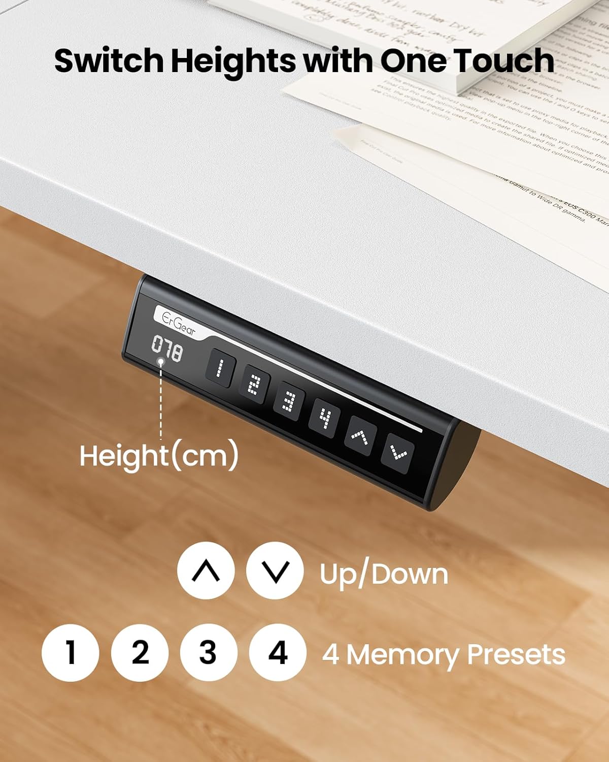 Electric Height Adjustable Standing Desk with 4 Memory, Smart Panel, Home Office