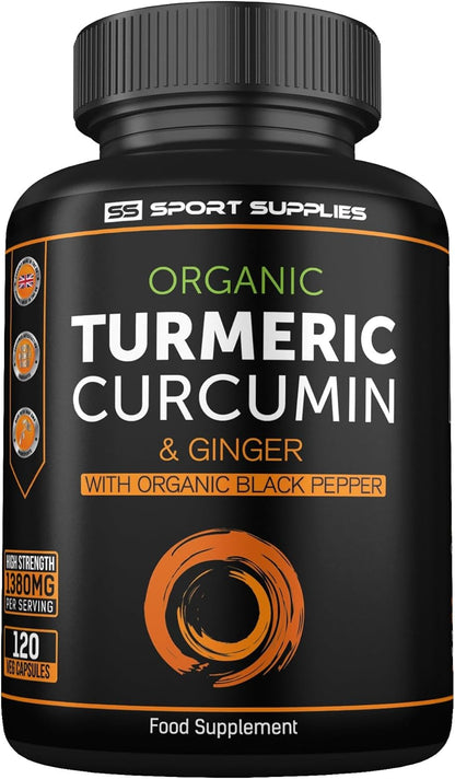 Organic Turmeric Capsules 1380mg with Ginger & Black Pepper – High Strength Curcumin