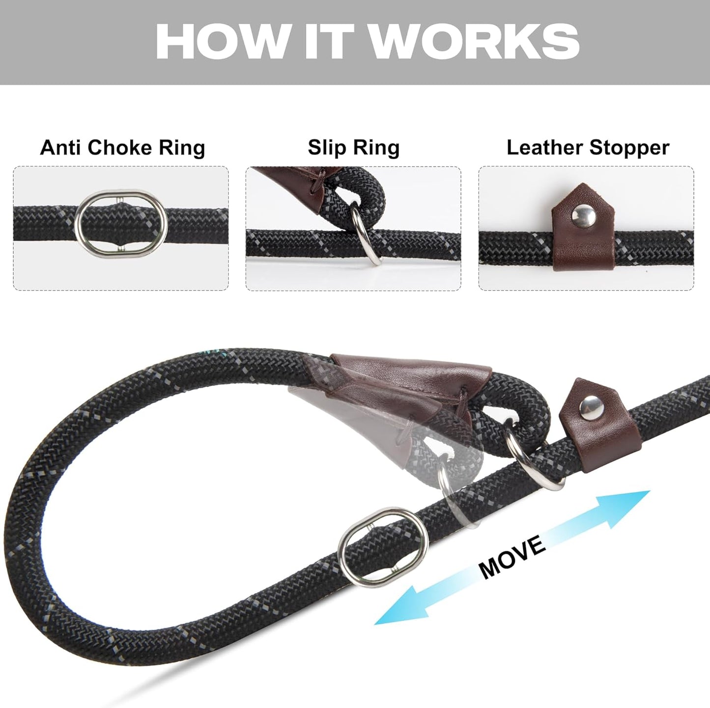 Reflective Slip Rope Dog Leash – 1.8m Durable No-Collar Lead for All Breeds