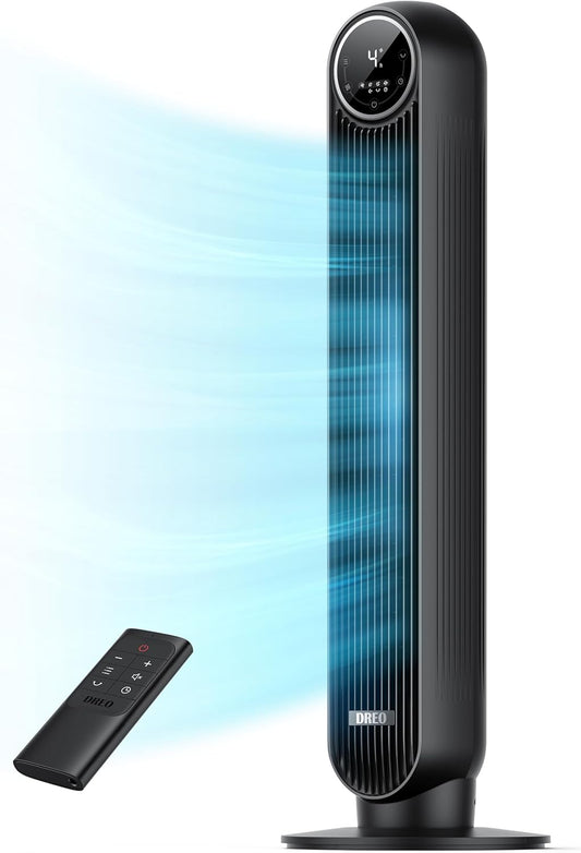 Dreo Silent Tower Fan 28dB, Bladeless 4-Speed Cooling Fan w/ Remote & Timer